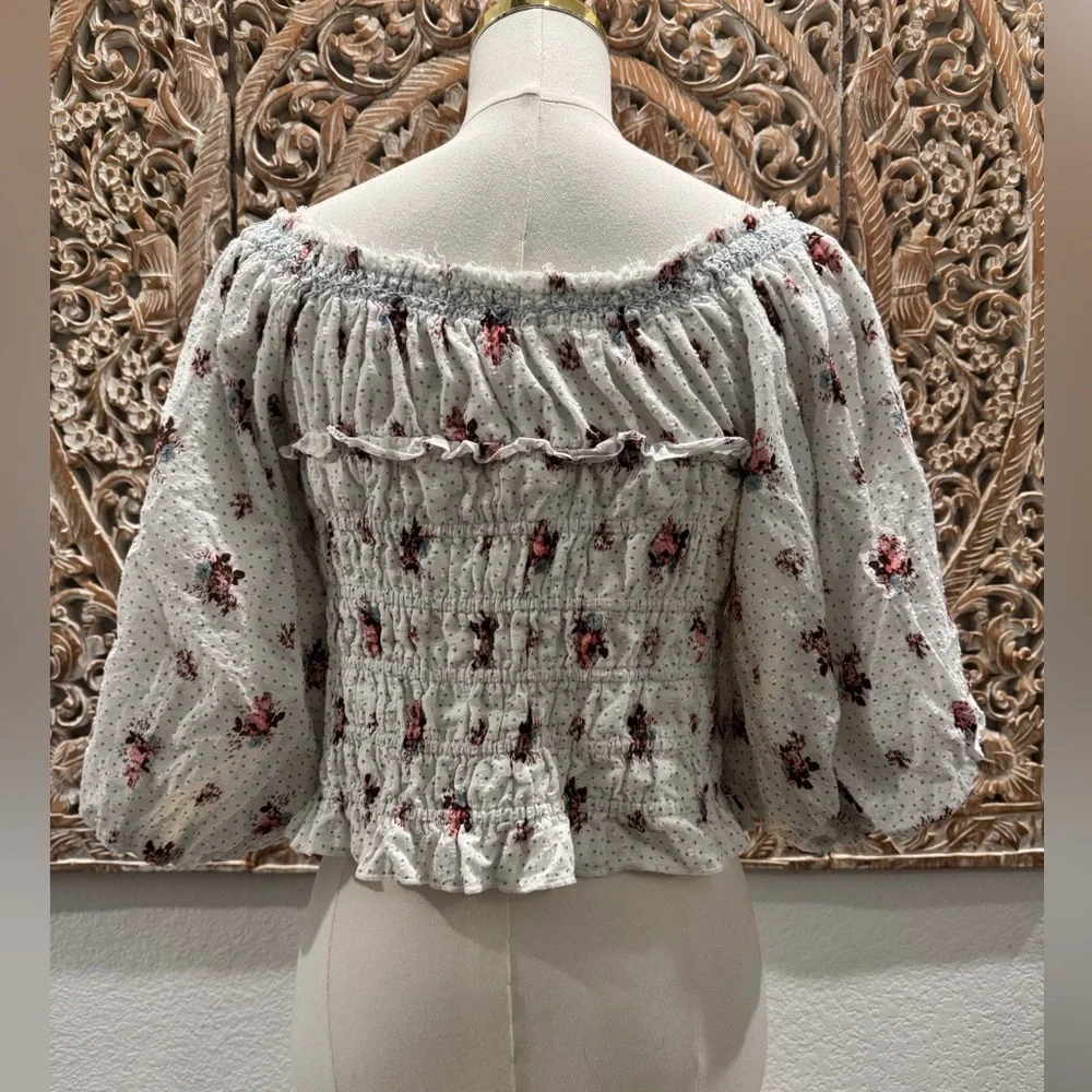 Anthropologie Puff-Sleeve Smocked Floral Blouse, Boho Country Chic Cottagecore